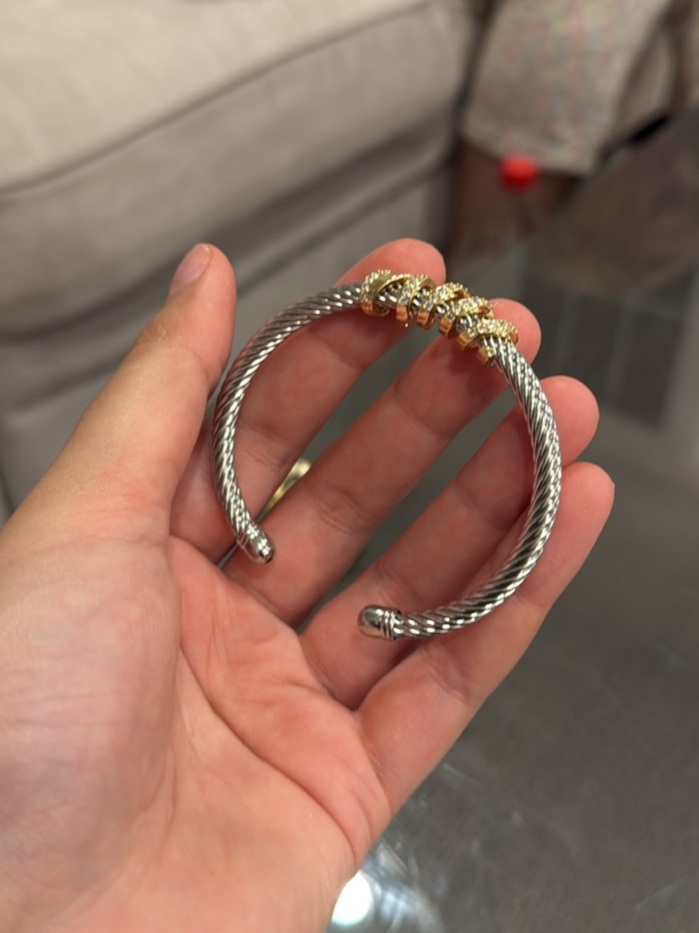 Twist Cable Silver and Gold Accent Open Cuff Bracelet